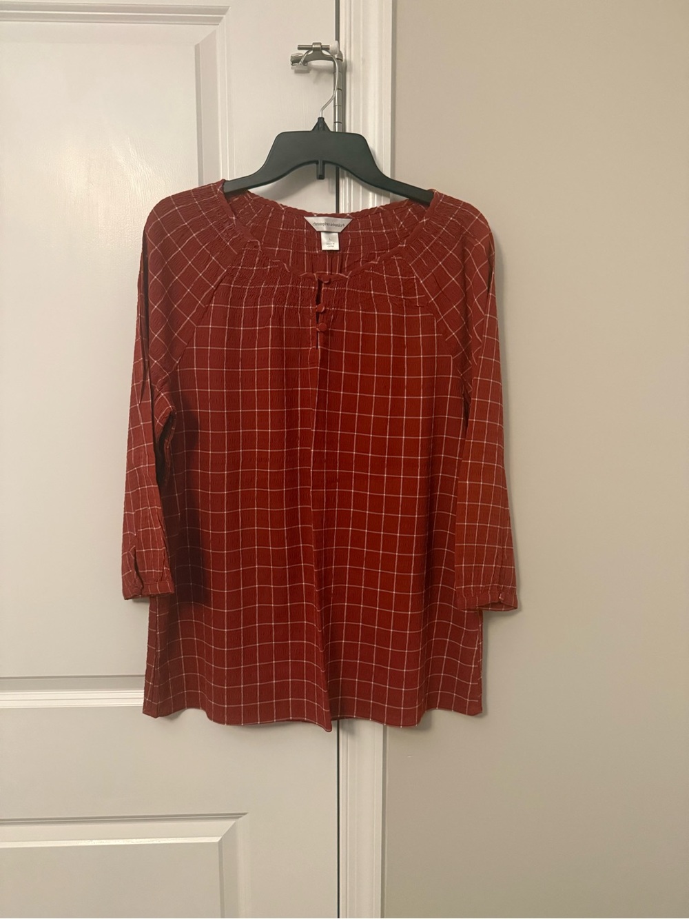 Christopher & Banks Rust Red Plaid Button-Neck Tunic
